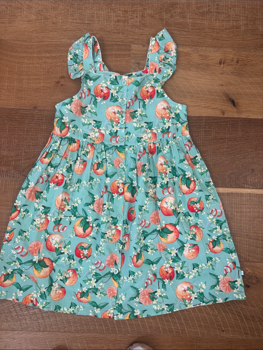 Girls' Aqua Orange Print Sundress